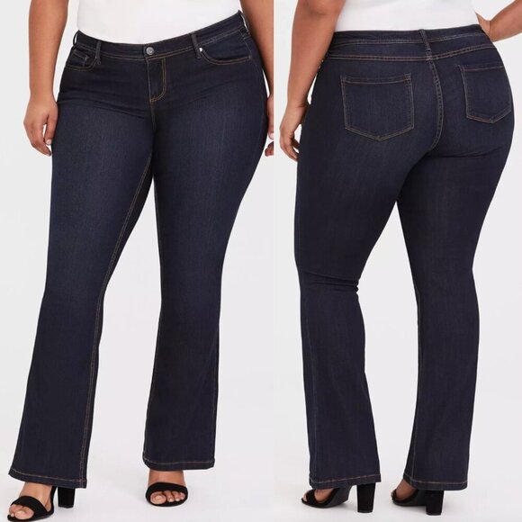 TORRID Plus Size Slim Boot Jean Vintage Stretch Dark Mid Rise Boot Cut 22S SHORT - Picture 1 of 16